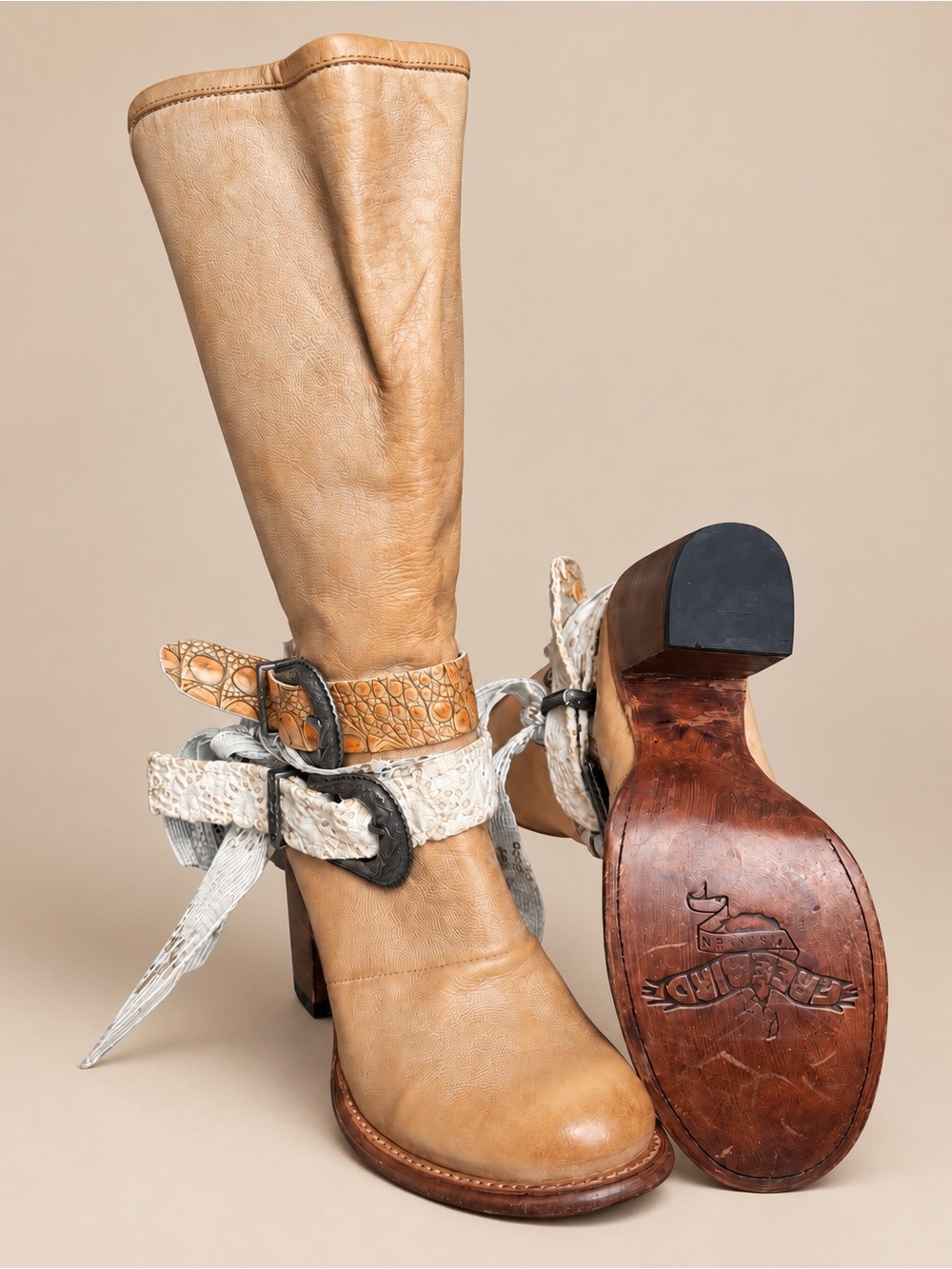 Freebird by Steven Bae Natural Leather Western Boots Size 9 BNWOT